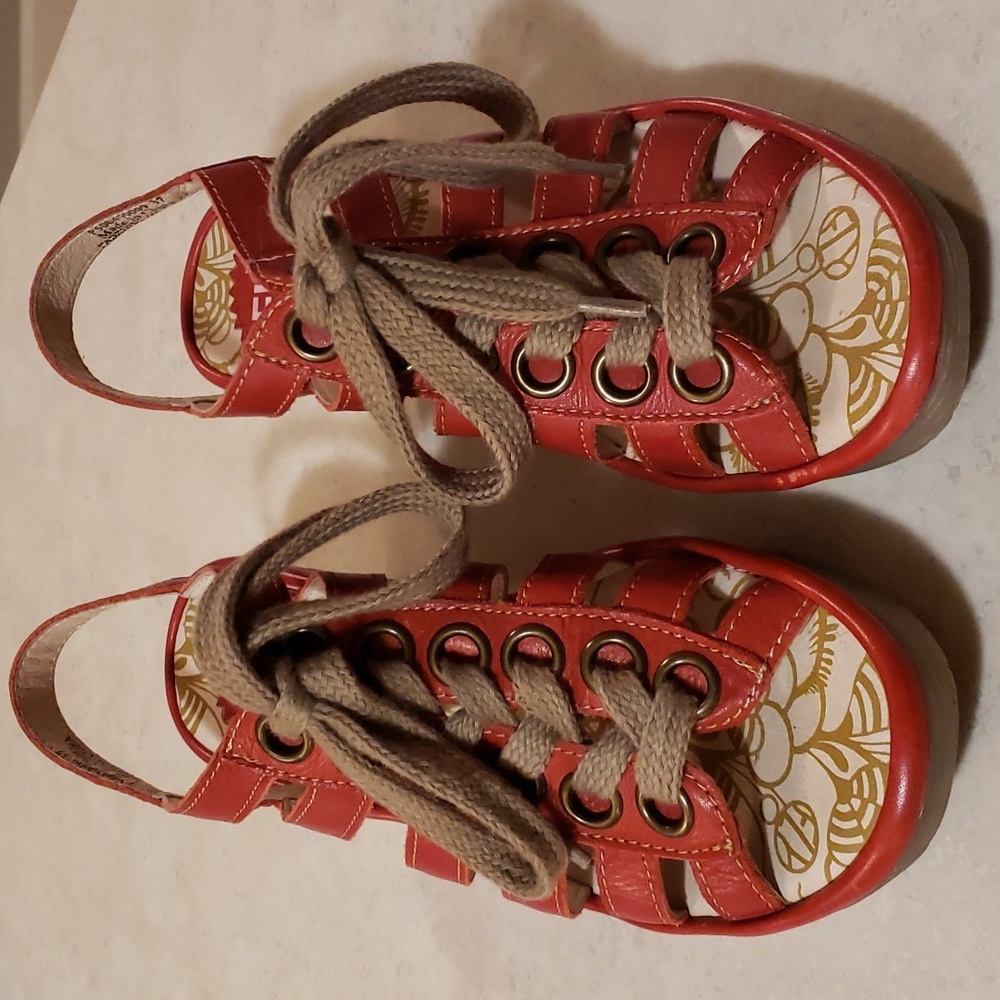 Fly London Yito Red Lace-up Wedge Size 37